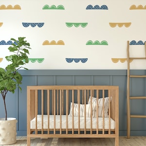 Children&#39;s Scandi Scallop Wall Stickers | Scalloped Wall Decal for Kids | Scandinavian Nursery Decor | Removable Fabric Peel & Stick Decals