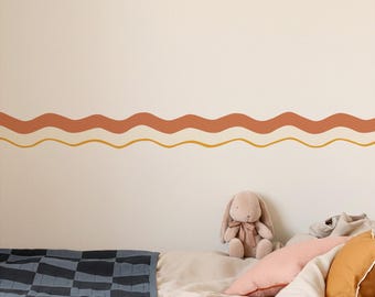 Borde de papel tapiz de rayas onduladas - Borde de pared extraíble y autoadhesivo para habitaciones infantiles y guarderías