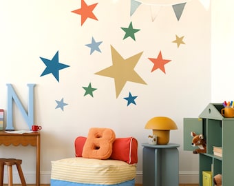 Adhesivos de pared de estrellas grandes: juego de pegatinas de tela reposicionables para paredes, ideales para habitaciones infantiles.