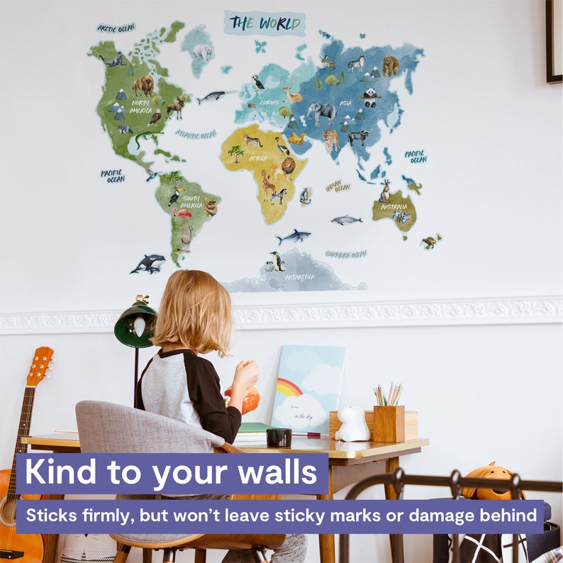 Animal World Map Wall Sticker for Kids' Bedroom Nursery Etsy