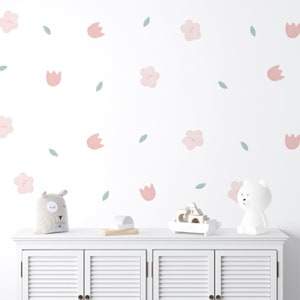 Pastel Pink Flower Wall Stickers | Floral Wall Decals for Kids Room, Nursery, & Playroom | PVC Free, No Odour | Removable Fabric Wall Decals