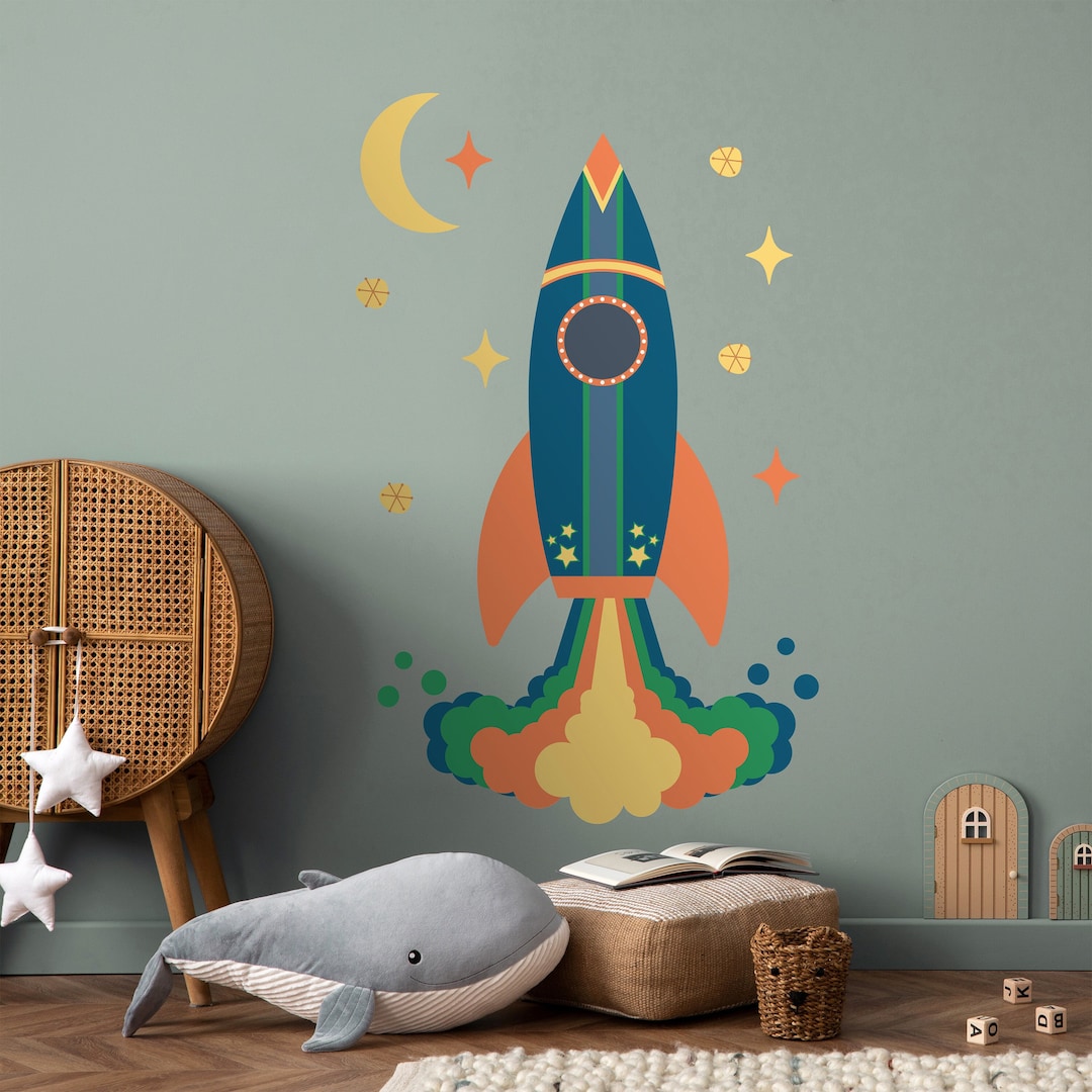 Space Rocket Wall Sticker Space Wall Decal for Kids Bedroom, Playroom