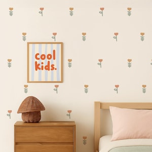 Boho Flower Wall Stickers – Floral Wall Decal for Nursery, Girls Room, Playroom – Meadow Flowers Fabric Wall Decal