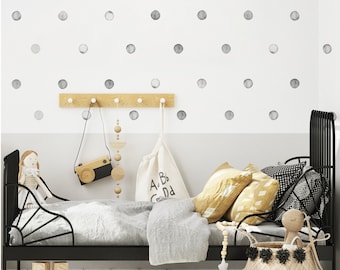 Grey Polka Dot Wall Stickers for Kids’ Bedroom, Nursery, Playroom | PVC-Free, No Odour | Reusable Peel & Stick Fabric Wall Decal