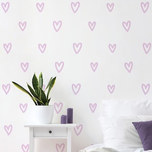 Lilac Heart Wall Decal | Hand Drawn Heart Wall Stickers | Removable Fabric Peel & Stick Wall Mural | Pastel Bedroom, Playroom, Nursery Decor