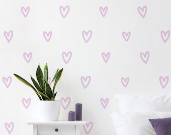 Lilac Heart Wall Decal | Hand Drawn Heart Wall Stickers | Removable Fabric Peel & Stick Wall Mural | Pastel Bedroom, Playroom, Nursery Decor