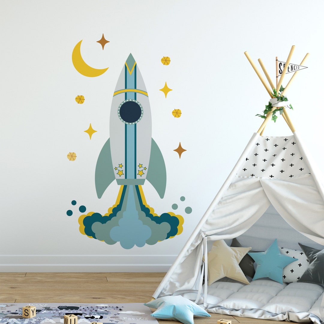 Rocket Wall Decal Space Ship Decal Space Wall Sticker Space Etsy