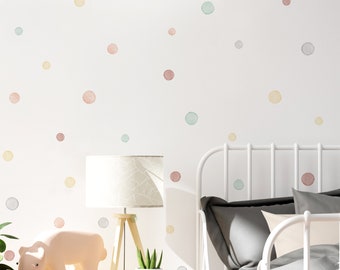 Soft Pastel Watercolour Polka Dot Wall Stickers for Kids’ Bedroom, Nursery, Playroom | PVC-Free, No Odour | Peel & Stick Fabric Wall Decal