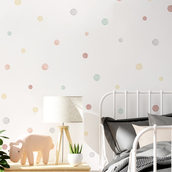 Pastell Aquarell Polka Dot Wandaufkleber für Kinderzimmer, Kinderzimmer, Spielzimmer | PVC-frei, kein Geruch | Peel & Stick Wandtattoo