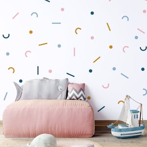 Abstract Shapes Wall Stickers | Kids Wall Decals for Bedroom, Nursery, Playroom | PVC-Free, No Odour | Reusable Peel & Stick Fabric Decals