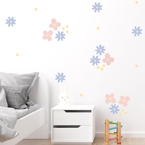 Soft Pastel Flower Wall Stickers | Floral Wall Decals for Kids Bedroom, Nursery, Playroom | PVC Free, No Odour | Removable Fabric Wall Decal