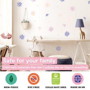 Daisy Flower and Dots Wall Decals for Kids Bedroom, Nursery, Playroom PVC-Free, No Odour Reusable Peel and Stick Fabric Wall Decal zdjęcie 3