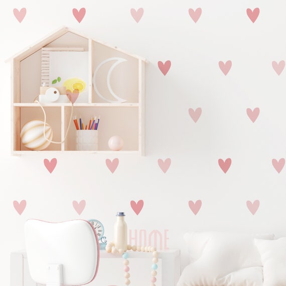 Pink Heart Wall Stickers Heart Wall Decals Girl Bedroom Decal PVC Free, No  Odour Repositionable Peel and Stick Fabric Wall Stickers 