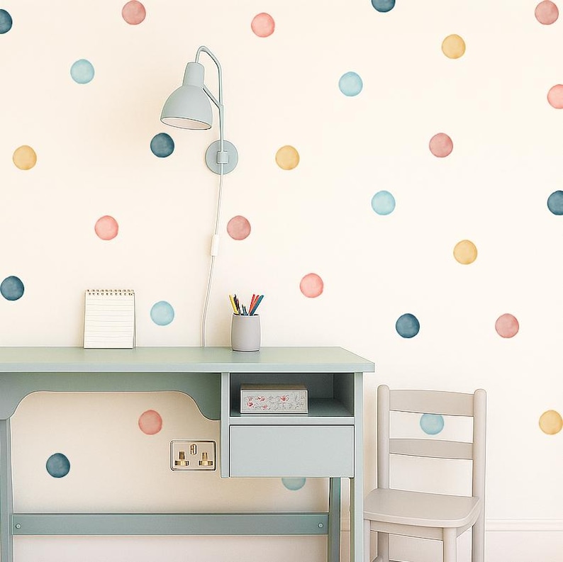 Pastel Watercolour Polka Dot Wall Decal | Rainbow Dot Wall Stickers ...