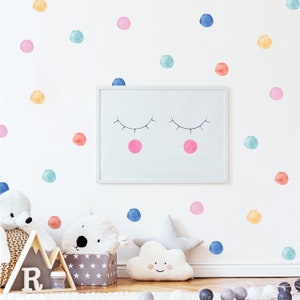 Watercolour Polka Dot Wall Decals | Dot Wall Stickers for Kids&#39; Bedroom, Nursery, Playroom | PVC-Free, No Odour | Reusable Fabric Wall Decal