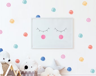 Watercolour Polka Dot Wall Decals | Dot Wall Stickers for Kids' Bedroom, Nursery, Playroom | PVC-Free, No Odour | Reusable Fabric Wall Decal