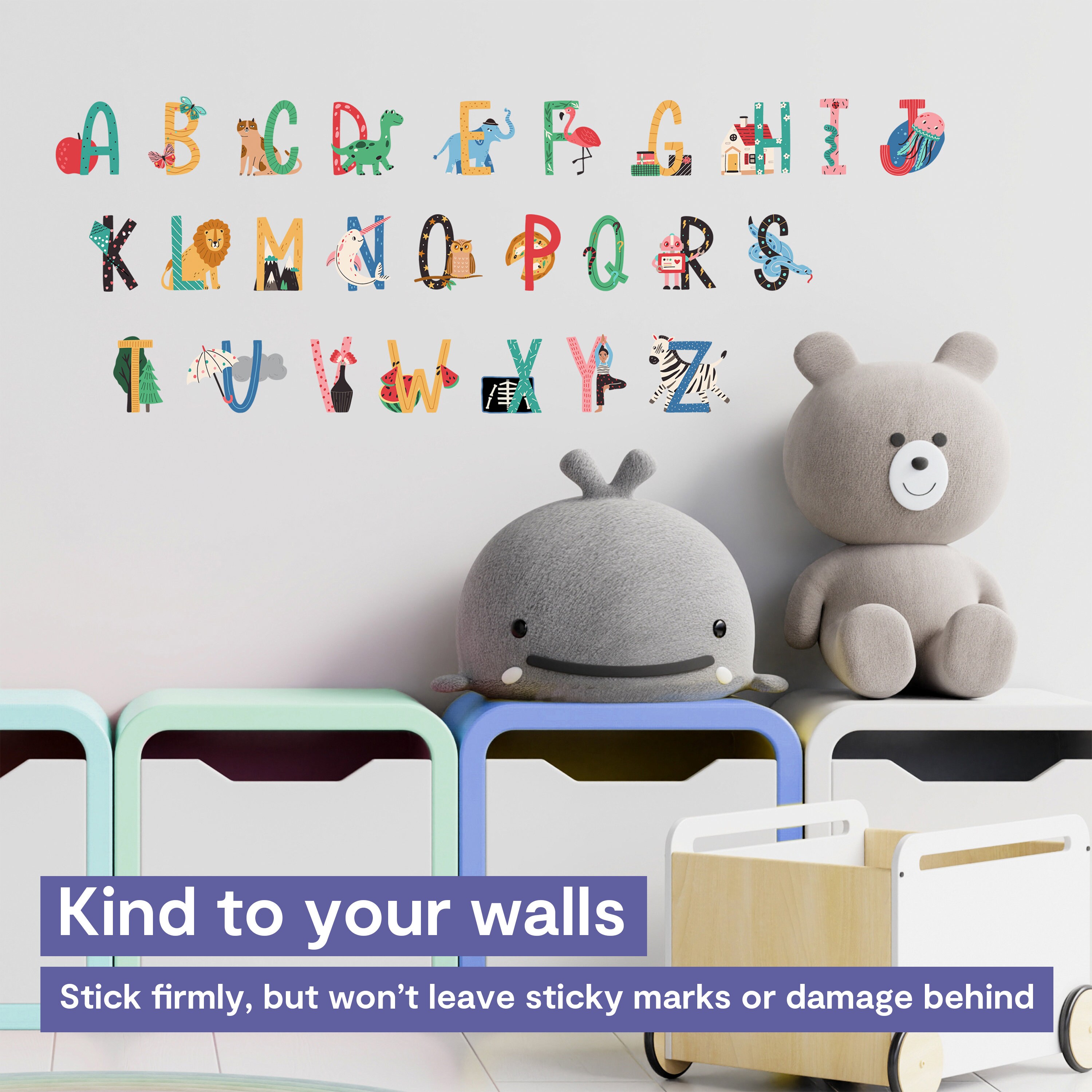 Alphabet Wall Decal, Kids ABC Wall Stickers, Illustrated Letter Decals ...