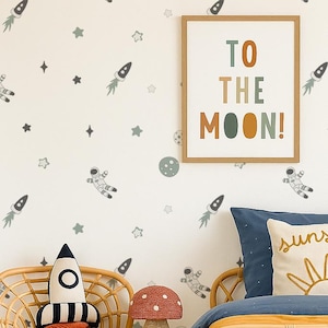 Kids Space Wall Decals | Whimsical Astronaut, Planet, Rocket, & Shooting Star Wall Stickers | Outer Space Wall Decor | Space Themed Gifts
