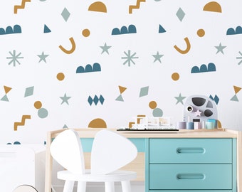 Abstract Pattern Wall Decal | Boho Wall Stickers for Kids Room, Nursery, Playroom | PVC-Free, No Odour | Reusable Peel & Stick Fabric Decal