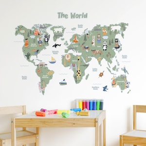 Grüner Wandaufkleber der Tierwelt | Wandtattoo Kinderzimmer, Spielzimmer, Kinderzimmer | PVC-Frei | Schälen und Stick Stoff Aufkleber
