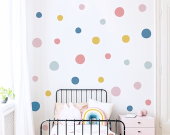 Large Polka Dot Wall Stickers for Kids’ Bedroom, Nursery, Playroom | PVC-Free, No Odour | Reusable Peel and Stick Fabric Wall Decals