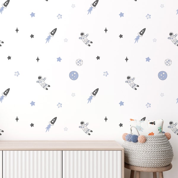 Space Nursery Wall Stickers | Space Wall Decals | Space Wall Mural | Outer Space Themed Nursery Decor | Removable Peel & Stick Fabric Decal