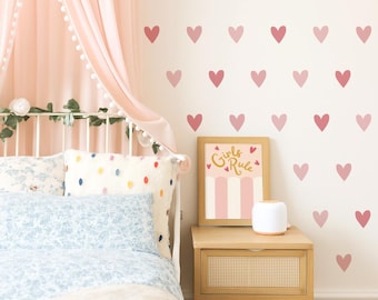 Pink Heart Wall Stickers | Heart Wall Decals | Girl Bedroom Decal | PVC Free, No Odour | Repositionable Peel and Stick Fabric Wall Stickers