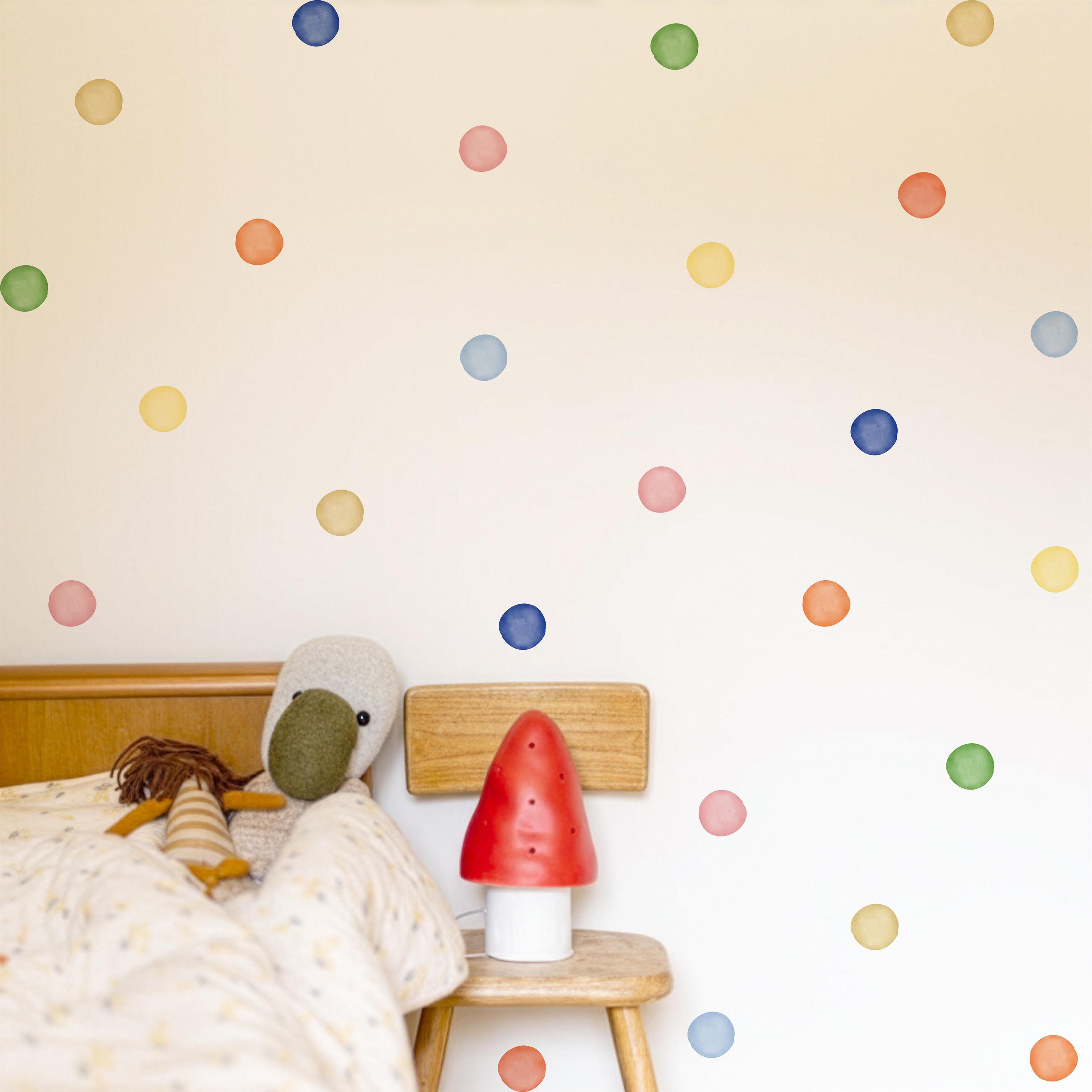 Pastel Polka Dot Wall Decals – Fabric Peel & Stick Watercolour Wall ...