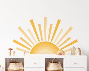 Rising Sun Wall Decal | Sun Wall Sticker for Kids Bedroom, Nursery, Playroom | PVC Free, No Odour | Reusable Peel & Stick Fabric Wall Decal
