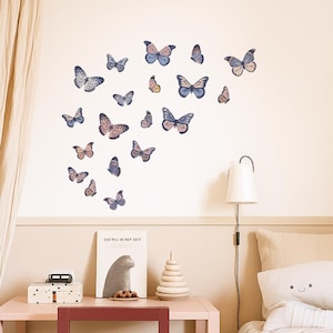 Boho vlinder muurstickers | Vlinderstickers voor kinderkamer, speelkamer en kinderkamer | Pvc-vrij, geurloos | Herbruikbare stoffen muurstickers