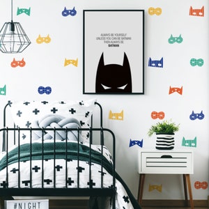 Superhero Wall Stickers | Mask Wall Decal for Kids Bedroom, Nursery, Playroom | PVC-Free, Reusable Fabric Decal