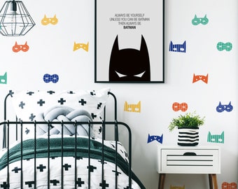 Superhero Mask Wall Stickers | Superhero Wall Decal for Kids Bedroom, Nursery, Playroom | PVC-Free, No Odour | Peel & Stick Fabric Decal