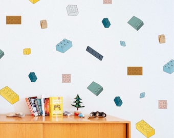 Building Block Wall decals for Kids Bedroom Nursery Playroom PVC Free No Odour Removable Peel Stick Fabric Decal
