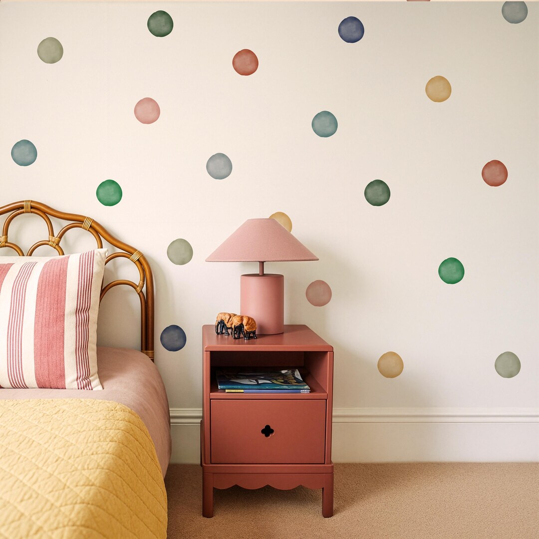 Pastel Polka Dot Wall Decals – Fabric Peel & Stick Watercolour Wall ...