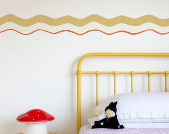 Borde de papel tapiz de líneas onduladas: borde de pared extraíble, autoadhesivo, para habitaciones infantiles y guarderías.