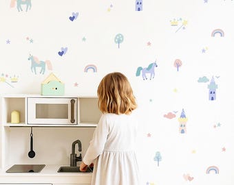Tanlaby Adesivi Murali Unicorno Arcobaleno Sticker da Muro Fiori e Farfalle Adesivi Parete Bambini per Camerette Bimba Ragazze Soggiorno Camera da Letto Asilo