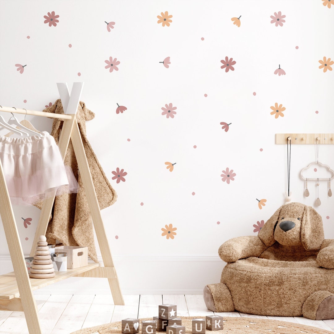Runtoo Witte madeliefje muurstickers boho bloemen muurkunst stickers bloemen muur decor voor meisjes slaapkamer kinderen kinderkamer woonkamer