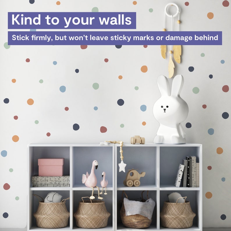 125 Boho Polka Dot Wall Stickers for Kids Bedroom, Nursery, Playroom PVC-Free, No Odour Reusable Peel and Stick Fabric Wall Decal image 6