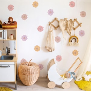 Daisy Wall Decals for Nursery – Large Floral Wall Stickers | Removable Fabric Flower Decals | Girls Room Decor | Baby Room Stickers