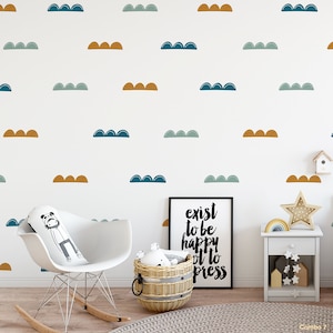 Scandi Scallop Kids Wall Decals | Wall Stickers for Kids Bedroom, Nursery, Playroom | Repositionable Peel and Stick Fabric Decals