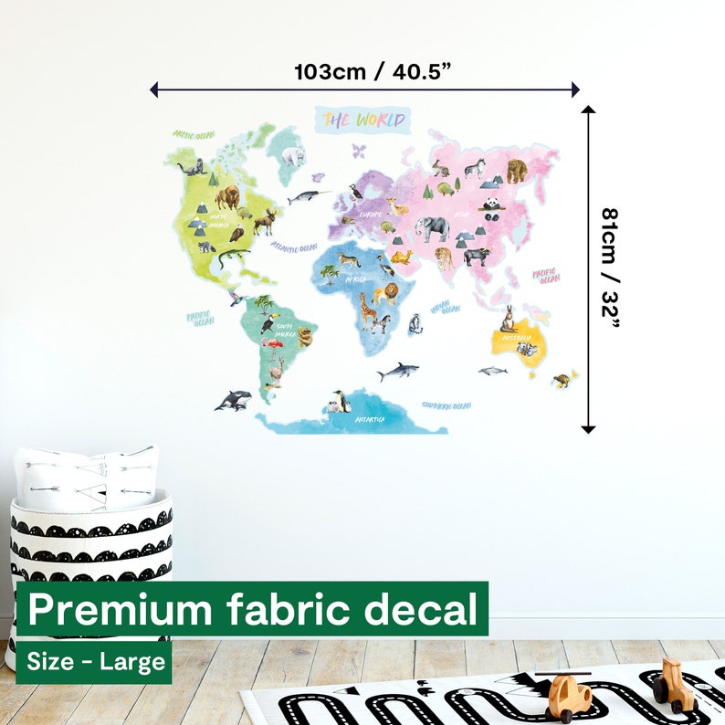 Animal World Map Wall Sticker for Kids' Bedroom Nursery Etsy UK