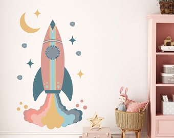 Kids Rocket Wall Decal - Removable Fabric Peel & Stick Space Decor