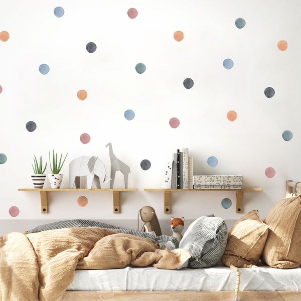 Boho Watercolour Polka Dot Wall Stickers for Kids’ Bedroom, Nursery, Playroom | PVC-Free, No Odour | Peel and Stick Fabric Wall Decal
