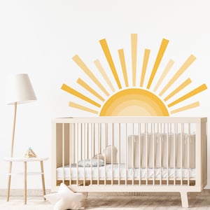 Rising Sun Wall Sticker | Rainbow Sun Wall Decal | Half Sun Wall Decal | PVC Free, No Odour | Kids Fabric Peel and Stick Wall Sticker