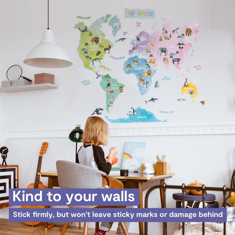 Animal World Map Wall Sticker for Kids' Bedroom Nursery Etsy UK