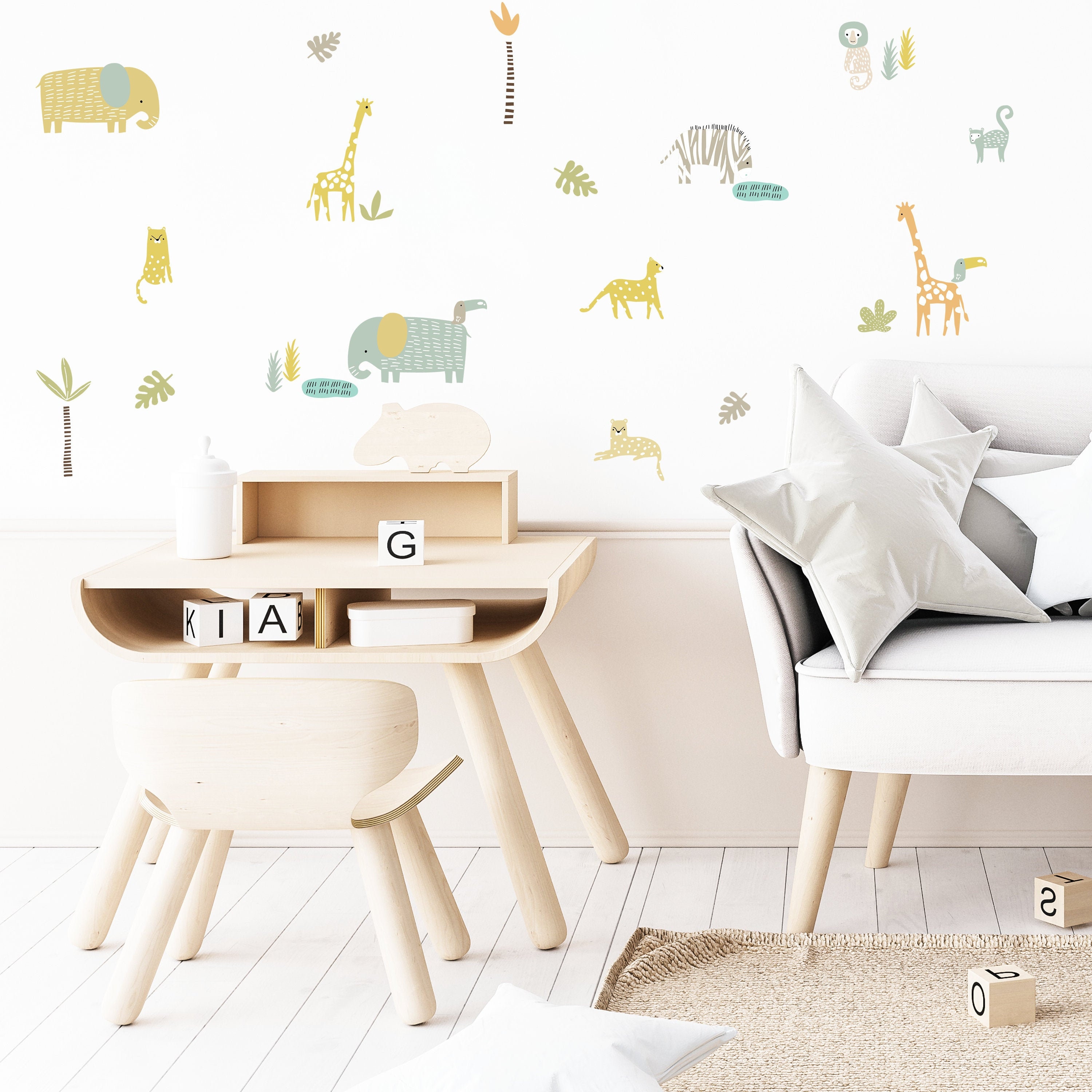 Safari Nursery Wall Stickers Safari Animal Wall Decals Etsy UK