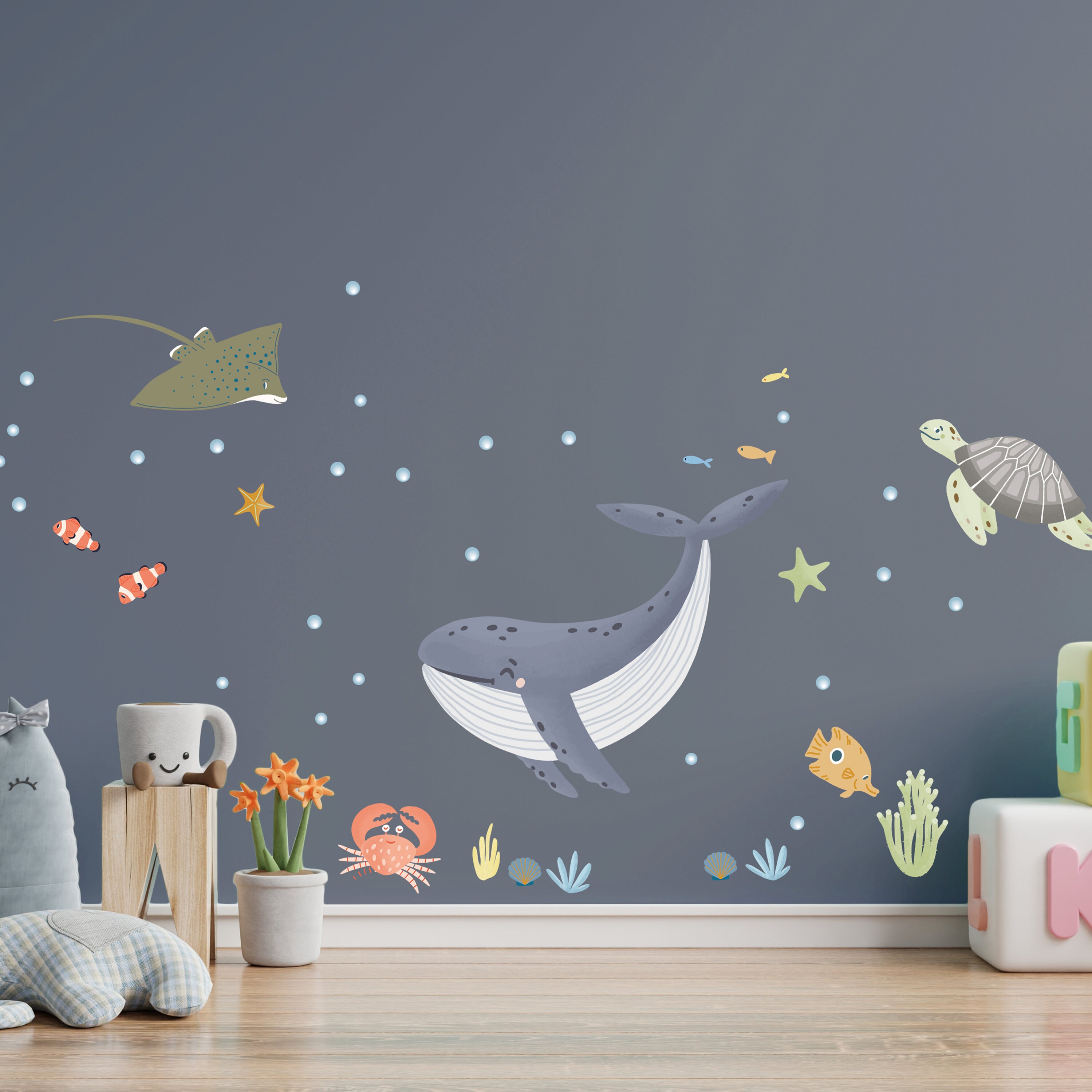 1 Sheet Of Wall Sticker Under The Ocean Dolphin Fish Pattern 往復送料無料