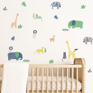 Jungle Safari Animal Wall Stickers | Nursery Animal Wall Stickers | PVC Free, No Odour | Reusable Peel & Stick Fabric Wall Decal