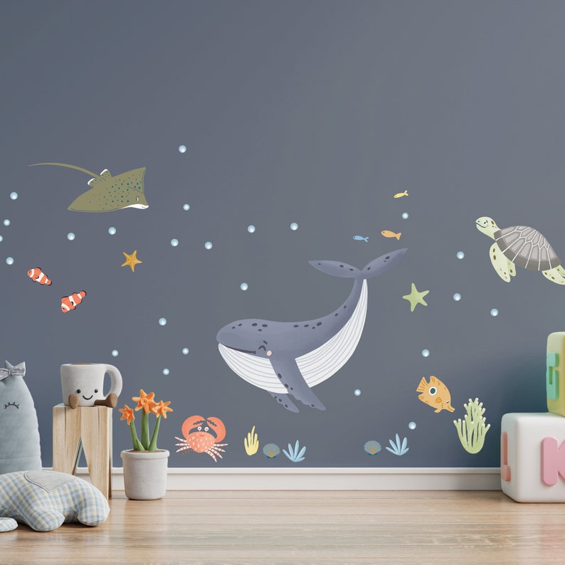 Sea Theme Nautical Wall Stickers Wall Decals for Kids Bedroom, Nursery, Playroom PVC-Free, Reusable Peel & Stick Fabric Decals 画像 1