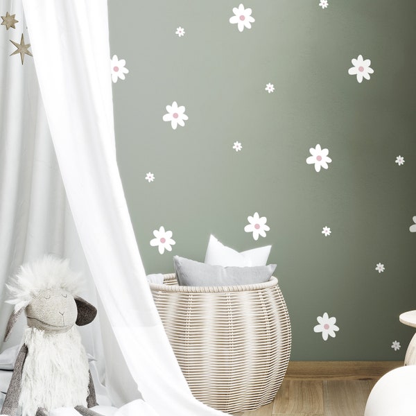 Daisy Wall Decals | Flower Wall Stickers for Kids Bedroom, Nursery, Playroom | PVC-Free, No Odour | Reusable Peel & Stick Floral Wall Decal